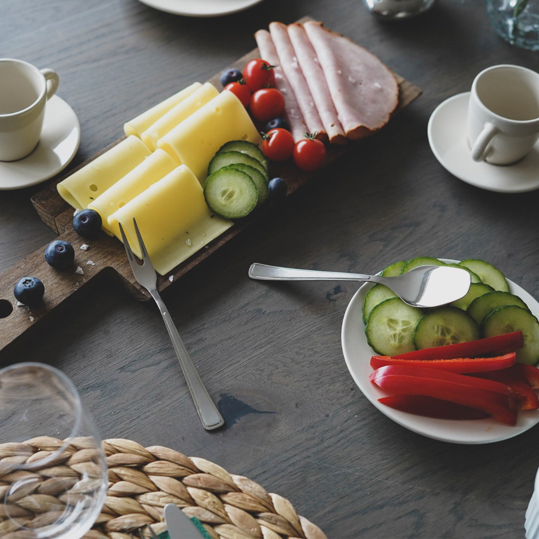Ramona frokostsett, ost, skinke, agurk, paprika